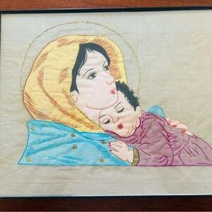 Vintage Embroidered Mother and Child Art